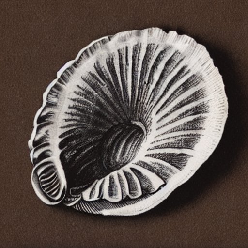 &lsquo;clam shell as an etching&rsquo; according to [Stable Diffusion].